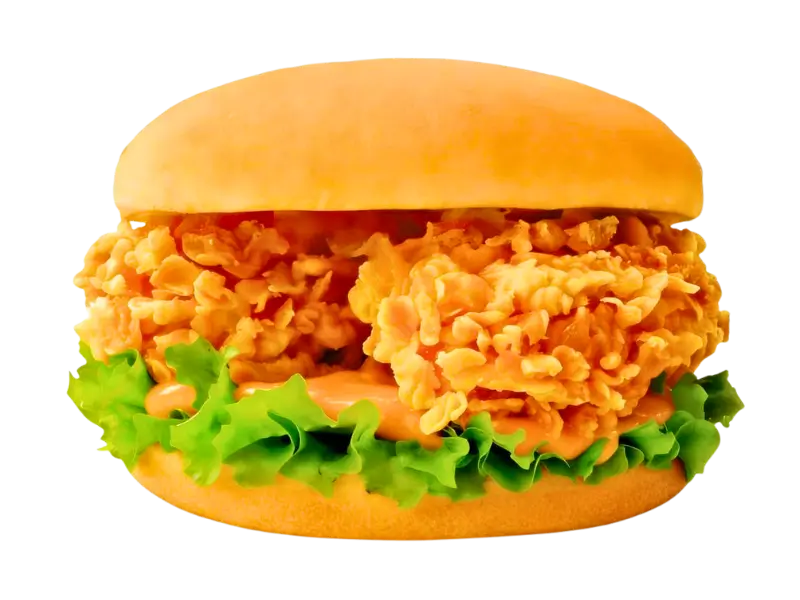 Crispy chicken burger with lettuce and sauce at Crispy Kingdom, a Fast Food Restaurant in Schenectady